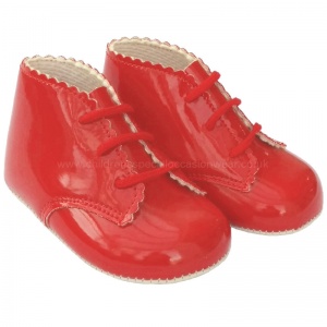 Baby Girls Red Patent Lace Up Baypods Pram Boots
